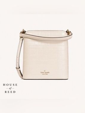 Kate Spade New York Marti Croc Embossed Bucket‎ Bag Ivory Cream Crossbody Purse